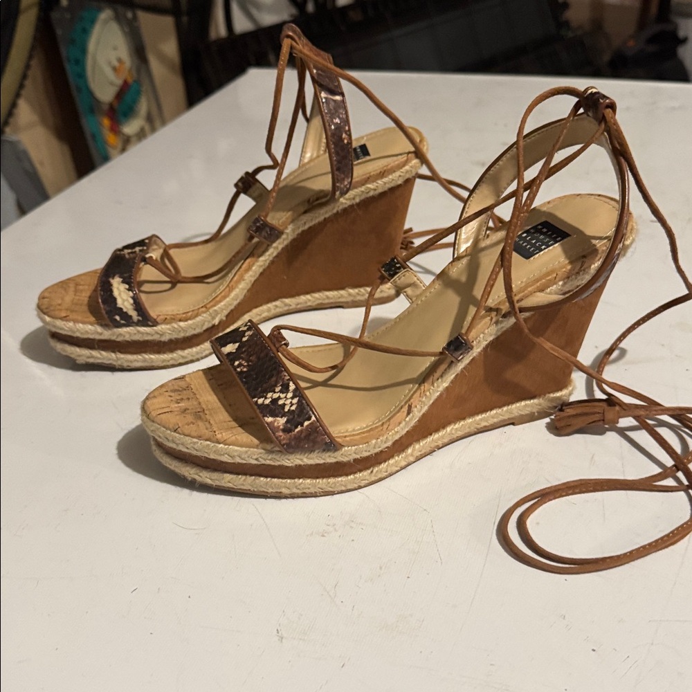 White House Black Market Brown and Tan Wedges